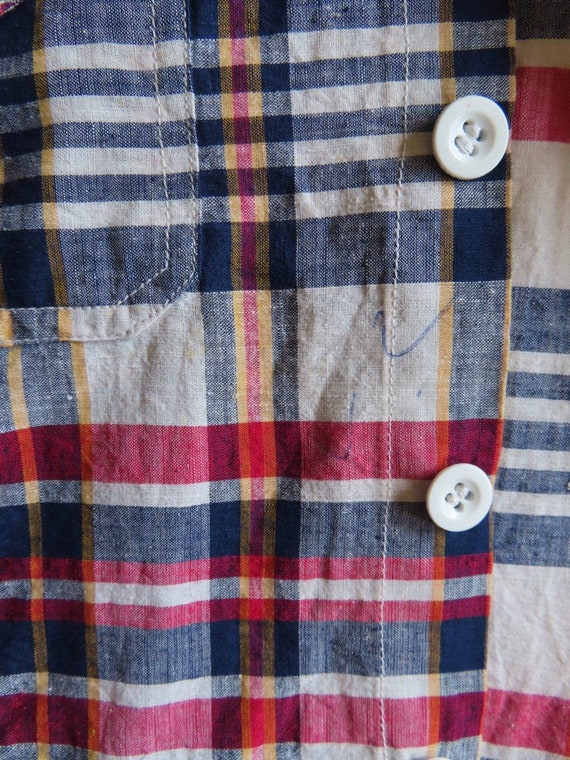 1970s Plaid Shirt Indian Cotton Red White Blue Sh… - image 9