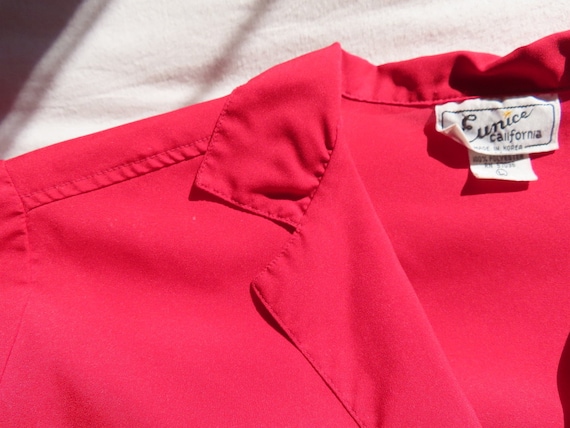 1980s Red Blouse Double Patch Pocket Button Down … - image 10