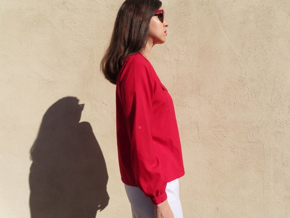 1980s Red Blouse Double Patch Pocket Button Down … - image 6