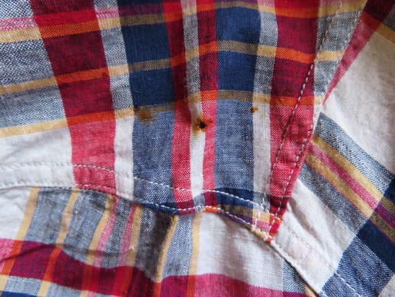 1970s Plaid Shirt Indian Cotton Red White Blue Sh… - image 10