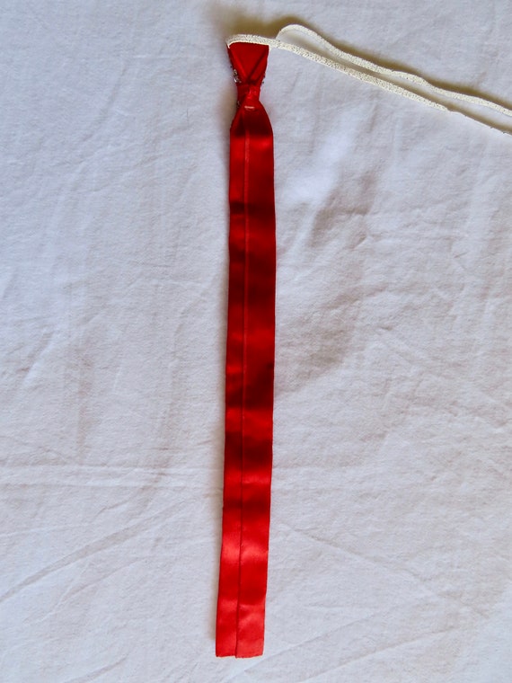 1930s Sequin Tie Red Satin Silver Metallic Thread… - image 10