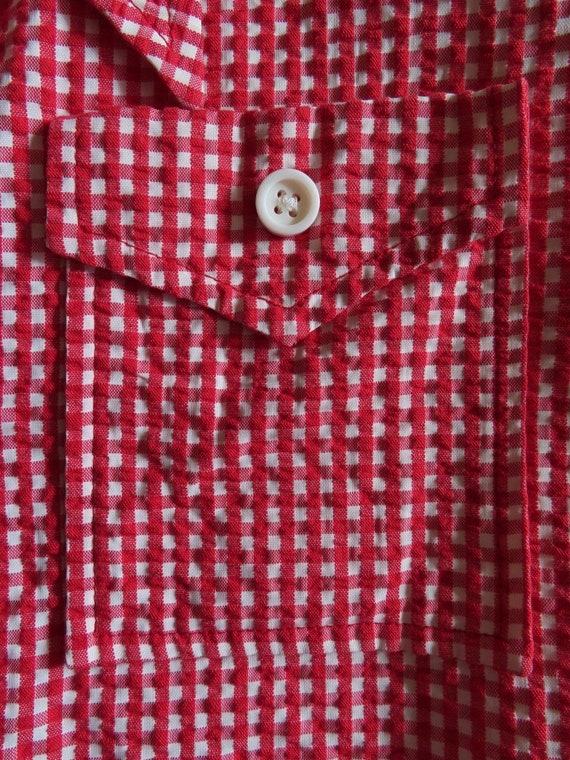 1970s Check Top Red White Oversized Button Front … - image 8