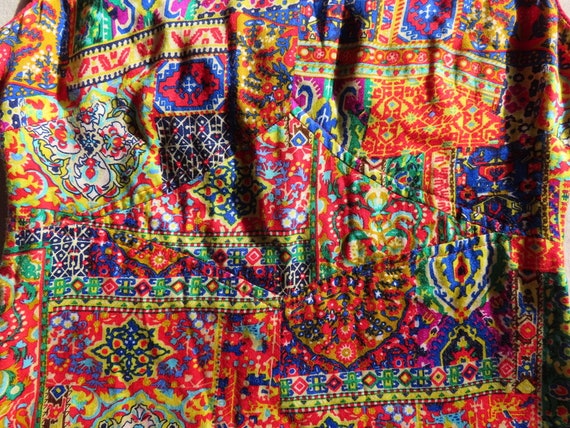 1960s Patchwork Top Multicolor Patterned Sleevele… - image 8