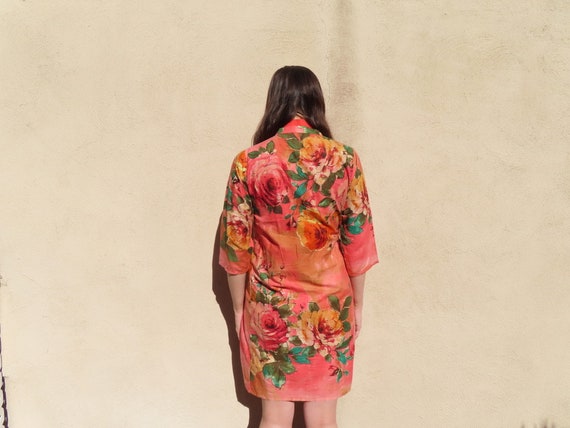 Vintage Pink Rose Floral Print Women's Robe