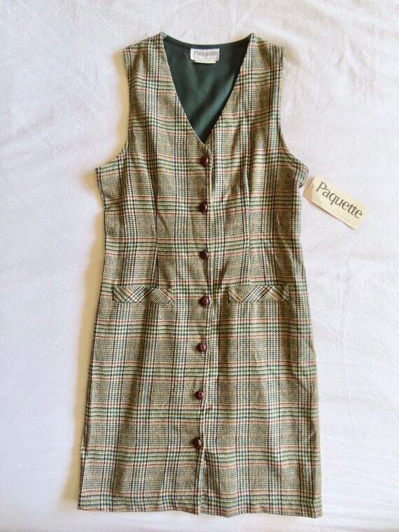 1990s Plaid Dress Deadstock Sleeveless Wool Acryl… - image 7