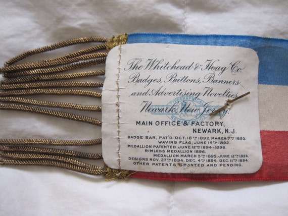 Antique Ribbon Badge Genuine 1897 Knights Of The Golden Eagle Patriotic Red White And Blue Fringed Ribbon Pin