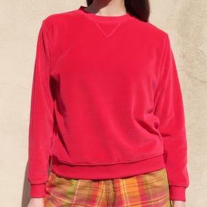 1980s Velour Sweatshirt Red Bill Blass Velvet Sort Blassport Sweater Unisex size Men&#39;s Medium / Women&#39;s Large - 44&quot; chest / 23.5&quot; length