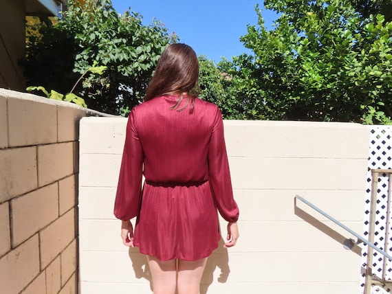 1980s Pleated Dress Rust Brick Red Long Flowy Sle… - image 6