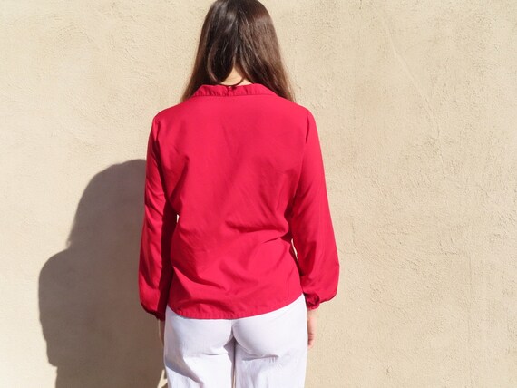 1980s Red Blouse Double Patch Pocket Button Down … - image 7