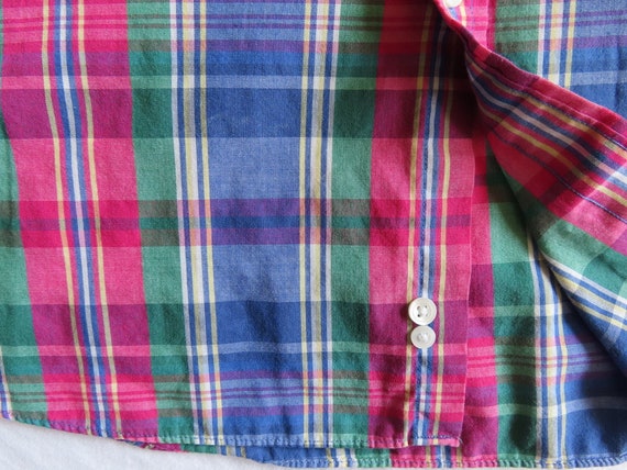 1980s Plaid Shirt Pink Blue Green White Long Slee… - image 9