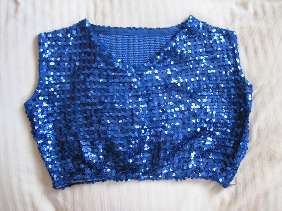 1960s Sequin Top Blue Crop Sleeveless Tank Cheerl… - image 5