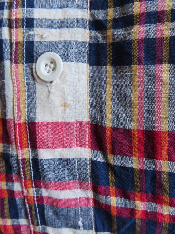 1970s Plaid Shirt Indian Cotton Red White Blue Sh… - image 8
