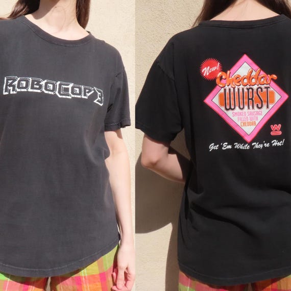 1990s Robocop 3 T-shirt Weinerschnitzel Cheddar Wurst Black Pink 