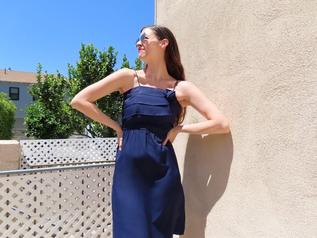 blue mini dress wedding guest Short Sleeve Ruffled V-Neck A-Line Midi Dress for Wedding Guests