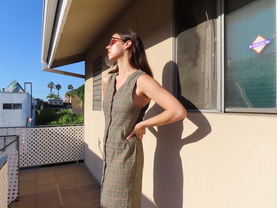 1990s Plaid Dress Deadstock Sleeveless Wool Acryl… - image 4