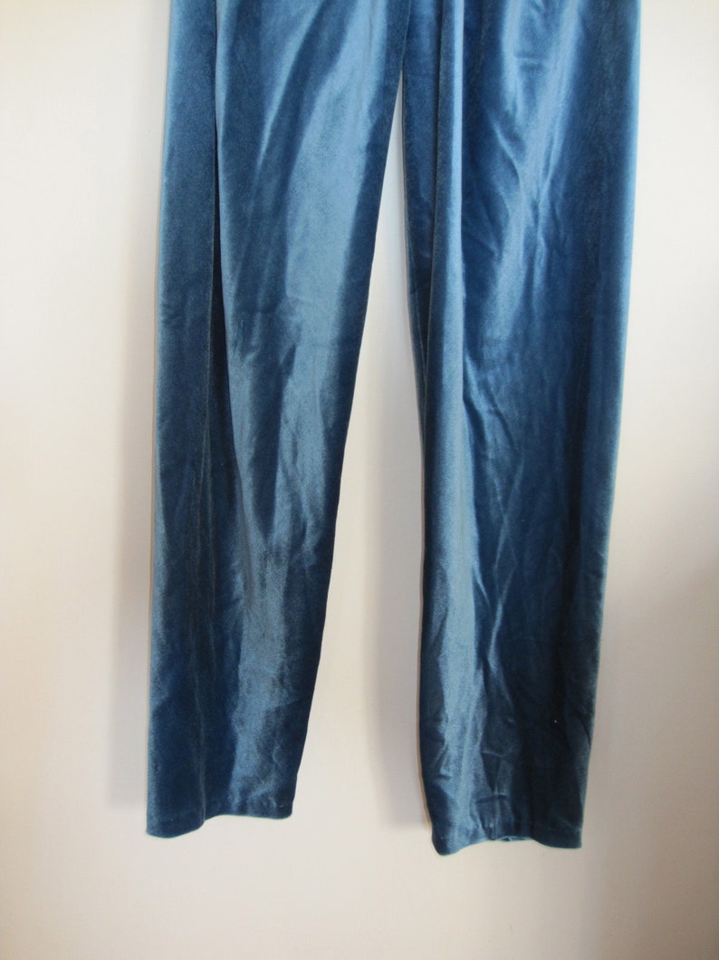 1980s Jumpsuit Black Floral Top Blue Velvet Pants Sleeveless V-Neck size Medium bust 39 waist 28