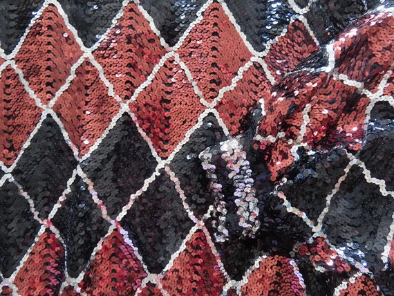 1980s Sequin Sweater Dolman Sleeve Harlequin Diam… - image 9