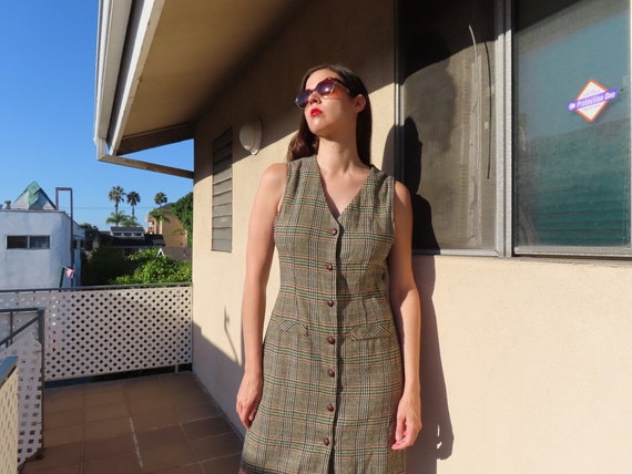 1990s Plaid Dress Deadstock Sleeveless Wool Acryl… - image 3