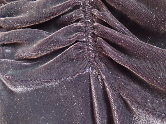 1930s Velvet Dress Black Sweetheart Ruched Bodice… - image 8