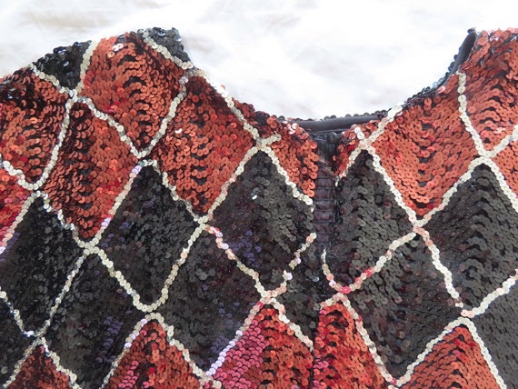 1980s Sequin Sweater Dolman Sleeve Harlequin Diam… - image 10