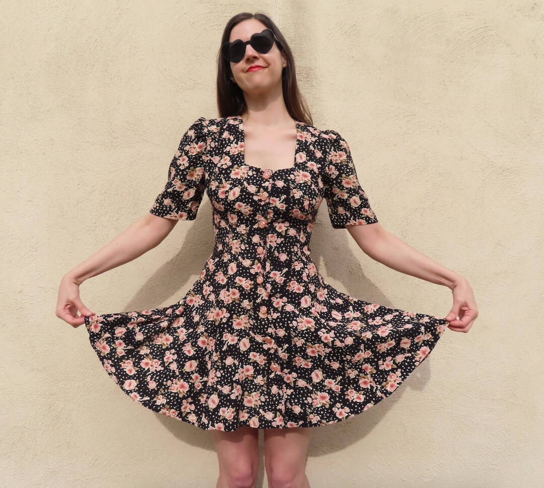 1990s Pink White Rosette Dress | XS/S