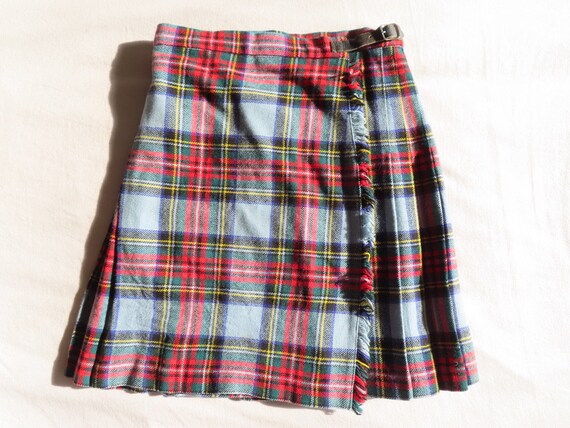 1960s Plaid Skirt Blue Red Pleated Side Buckle Sc… - image 8