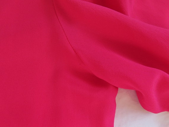 1980s Silk Dress Bright Neon Pink Short Puff Slee… - image 9