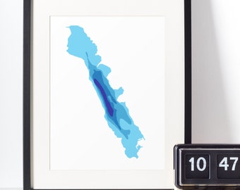 Bassenthwaite Lake - Lake District - mapa batimétrico cortado - Unframed - hecho a medida - único