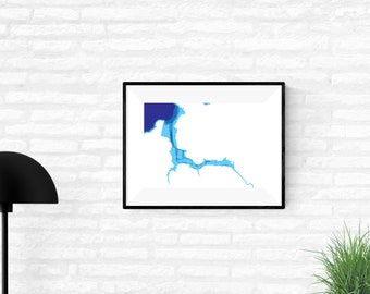 Río Camello - Padstow - corte mapa batimétrico - Unframed - hecho a medida - único