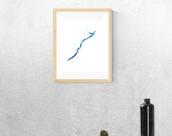 Loch Awe - Escocia - mapa batimétrico de corte - Unframed - hecho a medida - único