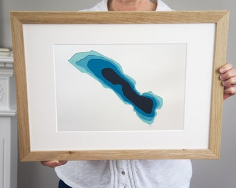 Buttermere - Lake District - mapa batimétrico cortado - Unframed - hecho a medida - único