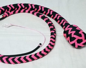 12 Plait Pink & Black Nylon Snakewhip, BB Core, UV Pink Cracker, Vegan Option, Pack of Crackers Included