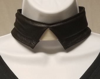 Leather Priest Collar - Clergy/Clerical Lapel Style, White Lamb Leather, Adjustable Buckled Strap, Unisex