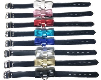 Leather Bow Tie Collar - Snaps On, Removable Dee RIng - Bows Fit Any Collar Up To 1.5"