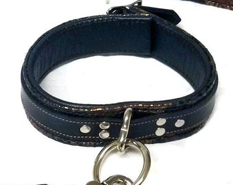 Faux Schlangenleder Halsband & 3 ft Leine, Verriegelung, hängender O Ring, Lederfutter, realistische Schuppen, Braun / Gold