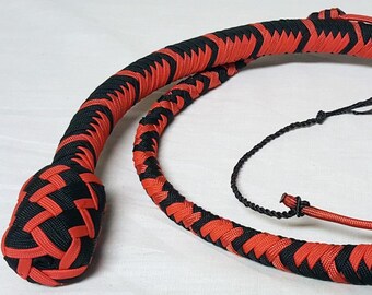 12 Plait Red and Black Nylon Snakewhip, BB Core, Black Cracker, Vegan Option, Pack of Crackers Included