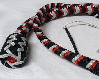 12 Plait Silver, Red, & Black Nylon Snakewhip, BB Core, Silver Cracker, Vegan Option, Pack of Crackers Included