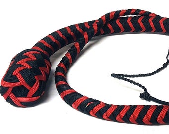 12 Plait Red and Black Nylon Snakewhip, BB Core, Black Cracker, Vegan Option, Pack of Crackers Included