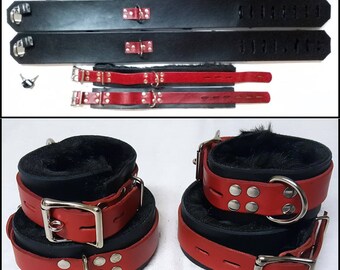 Leder Locking Handgelenk / Knöchel / Oberschenkel Haspen, Manschetten / Fesseln & Sets, Fell gefüttert, Benutzerdefinierte Farben