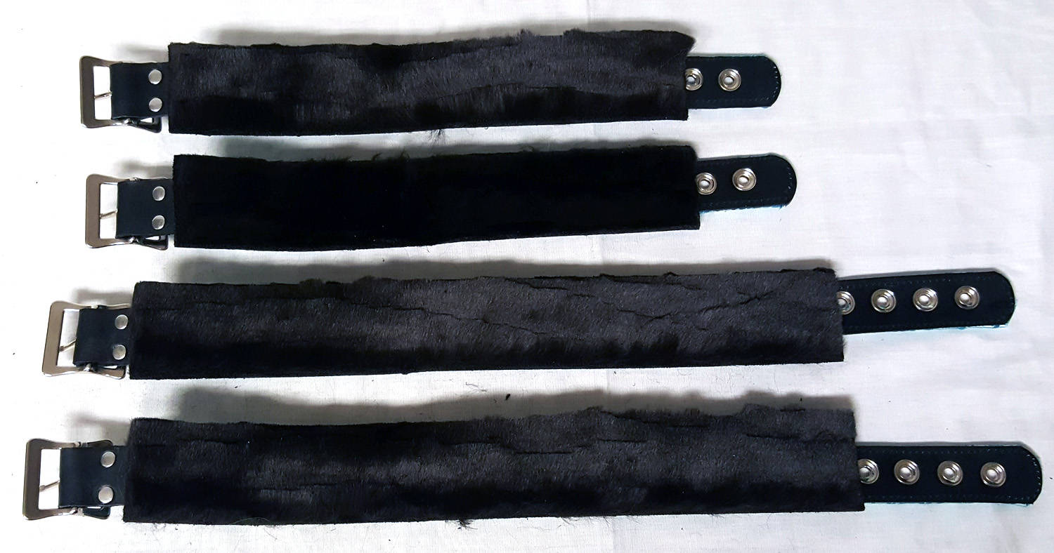 Genuine Leather Bond Black Wrist & Ankle Restraints Set - 4 Piece, Lockable Cuffs