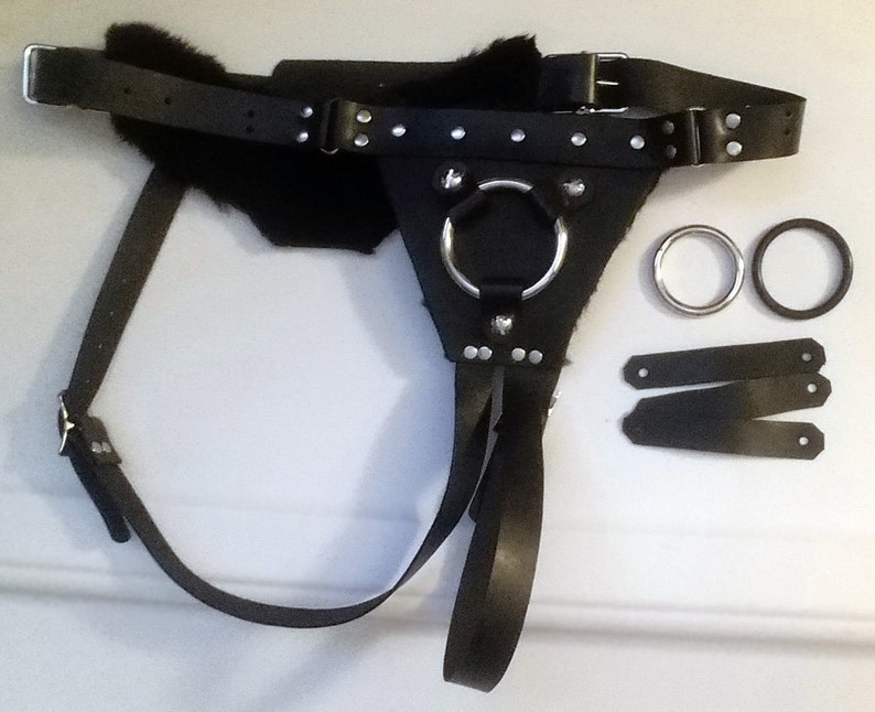 Leather Strapon Harness W/ Interchangeable Orings to Fit Almost All