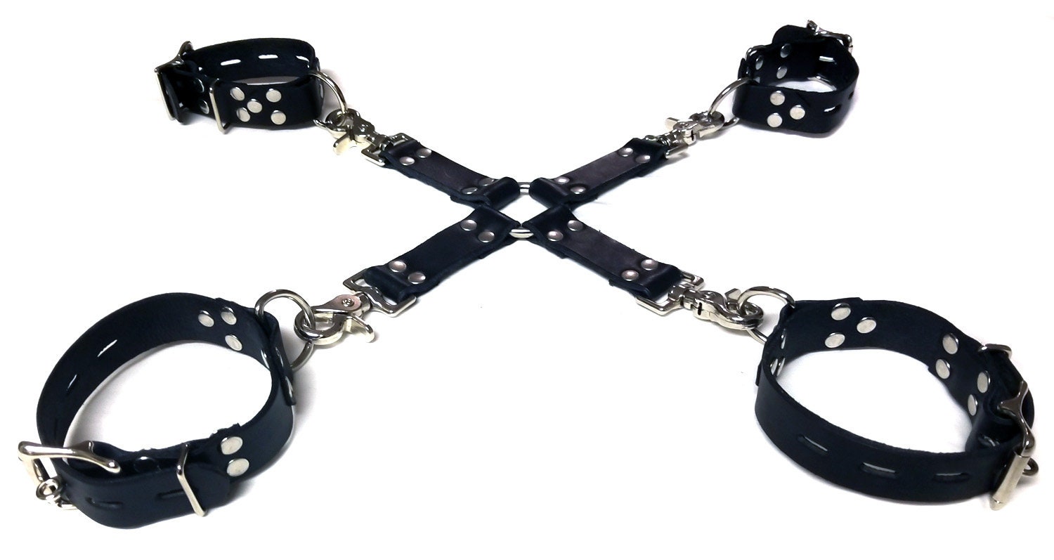 Leather Collar To Wrist Restraints With Nail Head Detail, *available Boxed main image 0