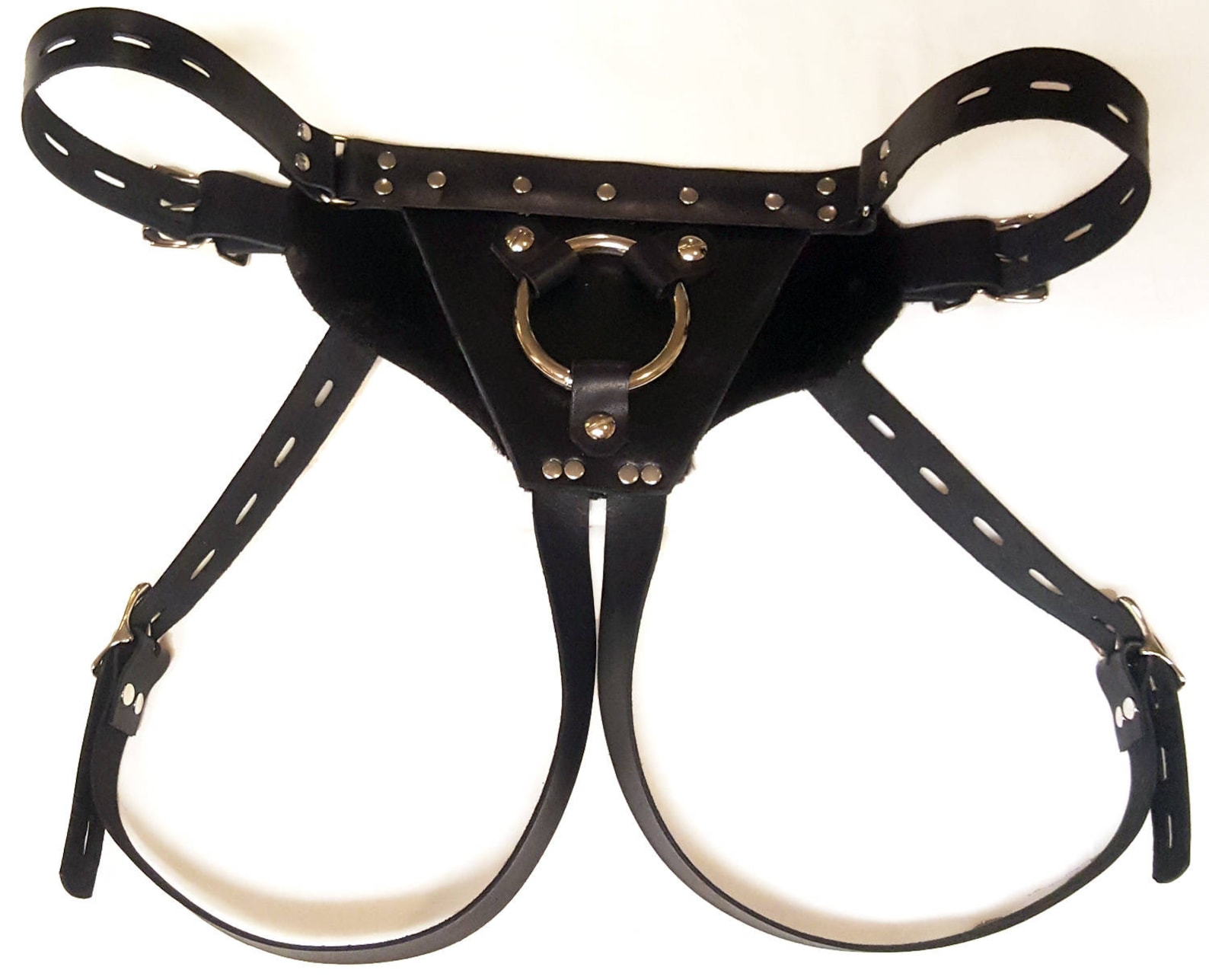Patent Leather O-Ring Studded Harness Teddy With Adjustable Straps main image 0