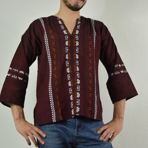 Guatemalan Tunic blouse Bohemian Hippie Shirt Embroidered top Handwoven Mayan Blouse  Festival Clothing 3/4 Sleeve shirt