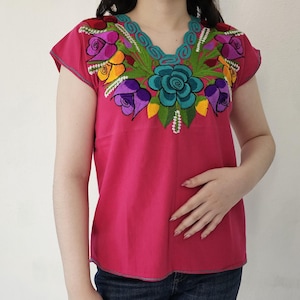 Mexican Floral Blouse Embroidered Huipil Hippie-Boho Artisanal Blouse Mexican Floral Top Colorful Top from Mexico, Mexican top