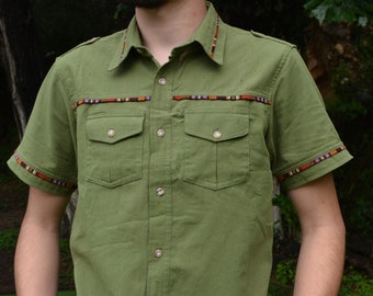 Men's work wear shirt Short sleeve work-shirt Guatemalan shirt Handmade shirt Men’s Summer T-Shirt Cotton shirt Men's Button Down Shirt