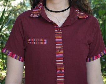 Guatemalan women's shirt Short sleeve cowgirl shirt Ladies short sleeve shirt, Ikat blouse shirt, Women's Short Sleeve Western Shirt
