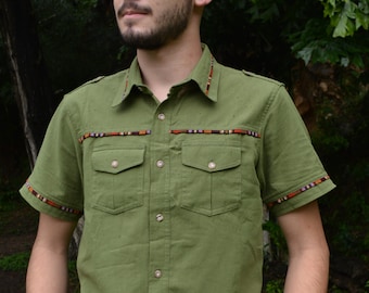 Men's Guatemalan Cotton Shirt: Short Sleeve Workwear with Trim