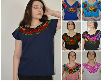 Guatemalan Floral Blouse Embroidered Huipil Hippie-Boho Artisanal Blouse Guatemalan Floral Top Colorful Top from Guatemala, ONE SIZE ONLY