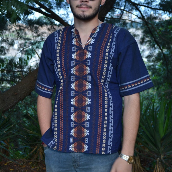 Plus Size Guatemalan shirt Guatemalan hippie Shirt V-Neck  Handmade shirt Men’s Summer shirt Unisex shirt Beach Loose Blouse Men's shirt